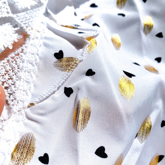 🌟 BOHO WHITE GOLD BLACK HEART RUFFLE BLOUSE! - Picture 10 of 16
